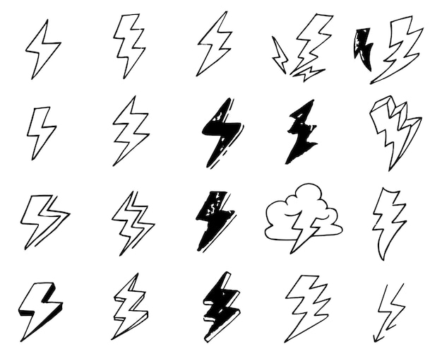 Satz von hand gezeichneten vektor doodle elektrische blitzsymbol skizze illustrations.vector ilustration