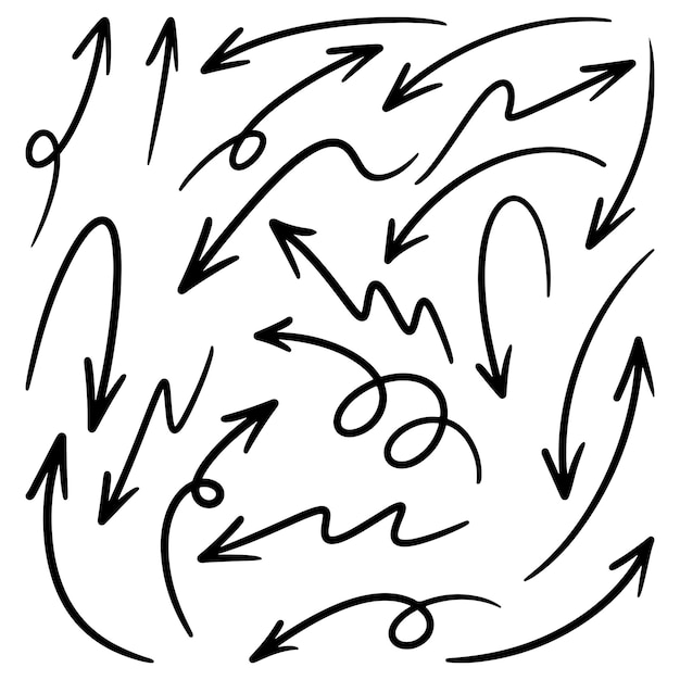 Satz von hand gezeichneten vektorpfeilen kritzeln auf weißer hintergrundgestaltungselement-vektorillustration
