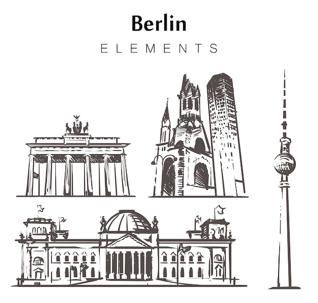 Satz von handgezeichneten Berliner Gebäuden