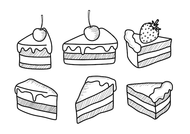 Vektor satz von handgezeichneten doodle-kuchen.