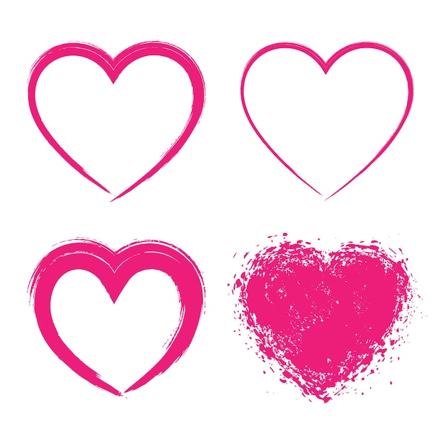 Satz von handgezeichneten Grunge-Herzen-Logo-Vektorillustration