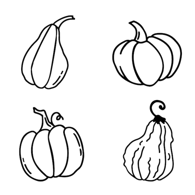 Satz von handgezeichneten Kürbissen im Doodle-Stil Traditionelle Halloween- und Thanksgiving-Elemente