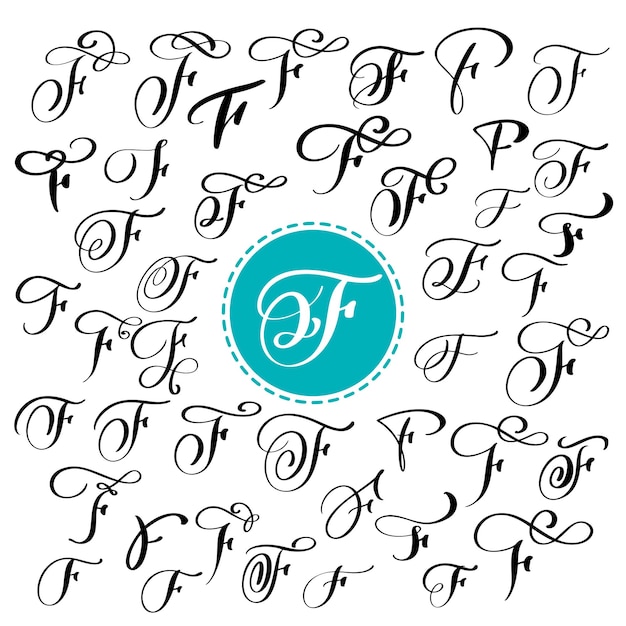 Satz von handgezeichneten Vektor-Kalligrafie-Buchstaben F Skriptschriftart Isolierte Buchstaben mit Tinte geschrieben Handschriftlich