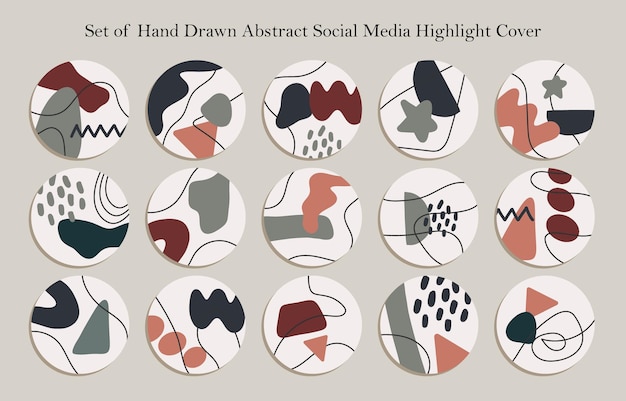 Satz von handgezeichneten vintage abstract social media highlight cover