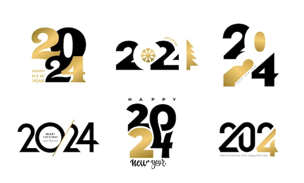 Satz von happy new year 2024 logo-design cover des geschäftstagebuchs für 2024 mit wunschbroschüre