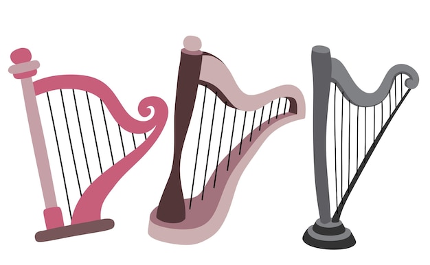 Vektor satz von harp cartoon klassisches saitenmusikinstrument