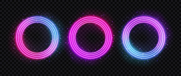 Vektor satz von hellen neonrahmen mit durchsichtigem lichteffekt