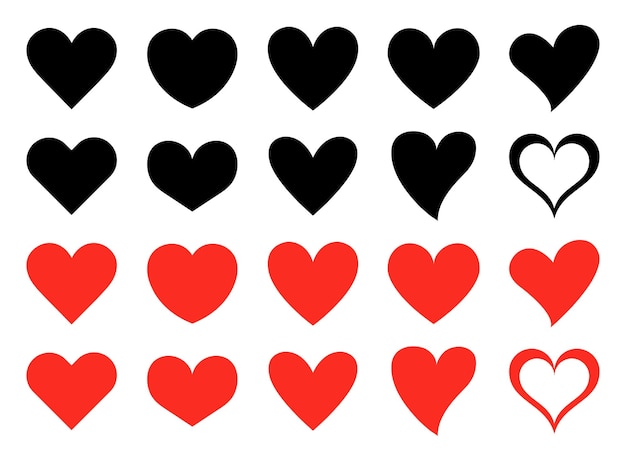 Satz von Herz-Ikonen schwarz und rot Liebessymbole für Valentinstag Hochzeiten romantische Grußkarte