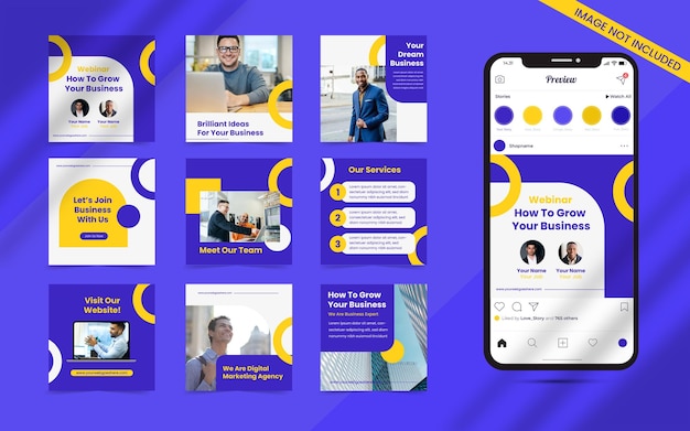 Satz von inhaltsvorlagen für geschäftsveranstaltungen für social-media-post-instagram-leinwand-verkaufsbanner-werbung mit bearbeitbarem foto