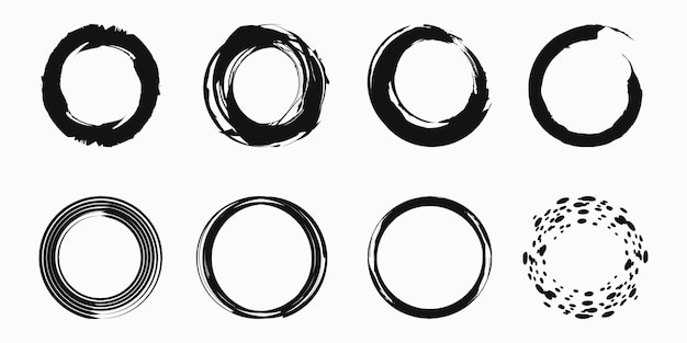 Satz von Kaffeefleck-Ring-Vektor-Form - Kreisstempel - runder Pinselstrich - Symbol, Logo-Design.