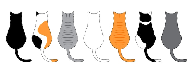 Satz von katzen verschiedener rassen und farben illustration von katzen von hinten design-symbol-logo