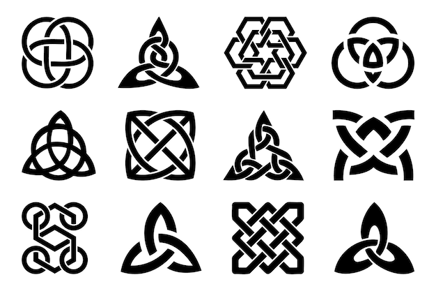 Vektor satz von keltischen knoten-ikonen, keltische dreifaltigkeitsknoten, isoliert auf weißem hintergrund