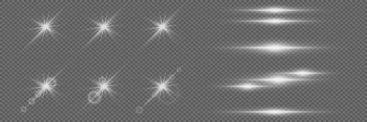 Vektor satz von lichtwirkungen und blendung weißlichtwirkungen objektivflare horizontale linie explosion