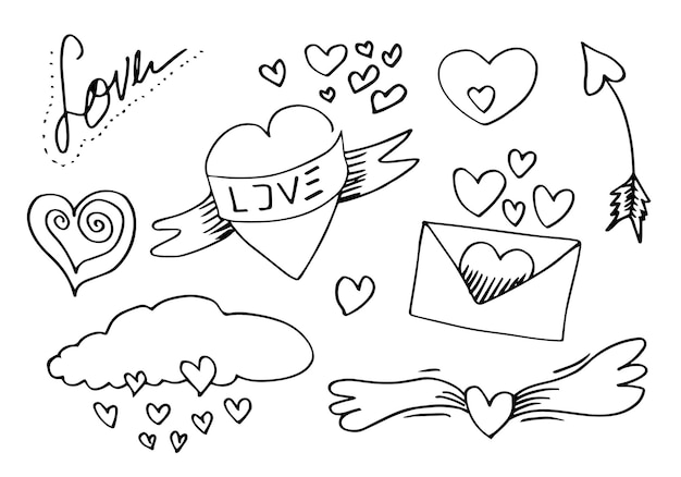 Satz von liebe handzeichnung doodle-stil für ihr design