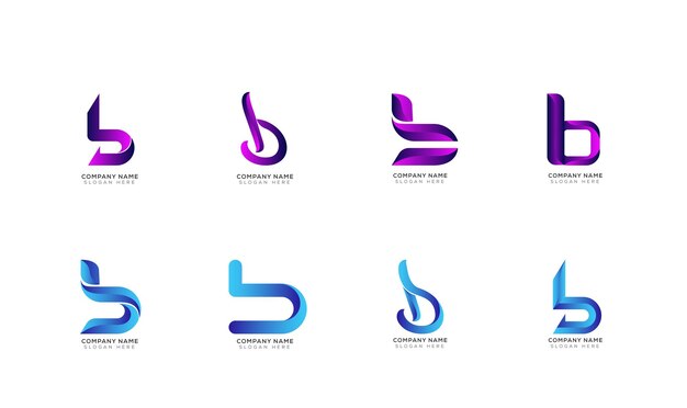 Satz von Logo-Design mit Farbverlauf Buchstabe b