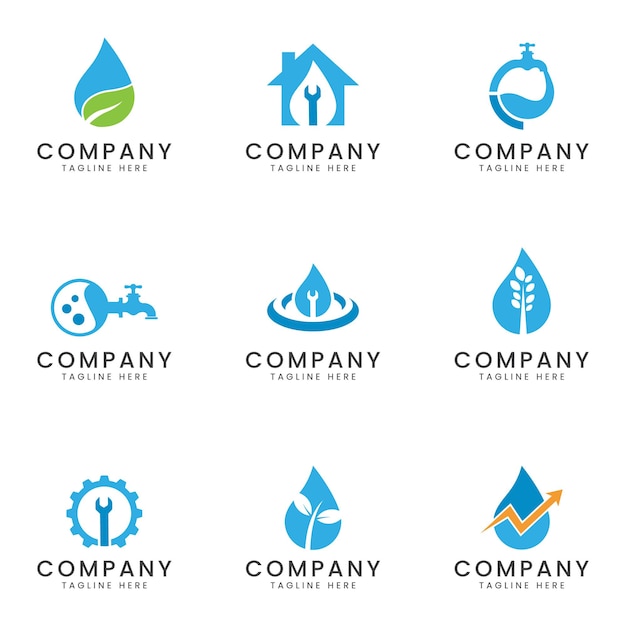 Satz von logo-icon-design für wasser- und sanitärunternehmen für mehrzweckunternehmen