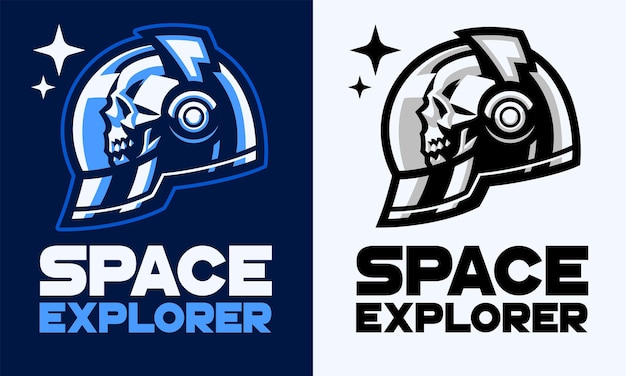 Satz von logo-stil-design von skull astronaut