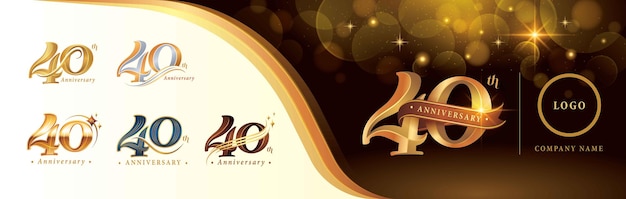 Satz von logos zum 40-jährigen jubiläum vierzig jahre jubiläumsfeier logo, golden luxury logo