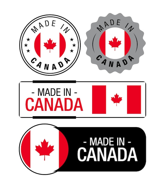 Vektor satz von made in canada-etiketten, logo, kanada-flagge, kanada-produktemblem. vektor-illustration