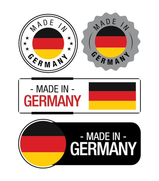 Vektor satz von made in germany-etiketten, logo, deutschland-flagge, deutschland-produktemblem. vektor-illustration