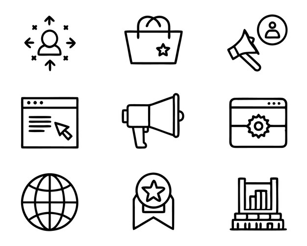 Satz von Marketing-Ikonen Illustration Geschäft Marketing digitale Analyse Technologie Strategie