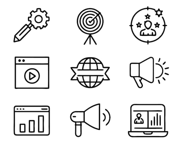 Satz von Marketing-Ikonen Illustration Geschäft Marketing digitale Analyse Technologie Strategie