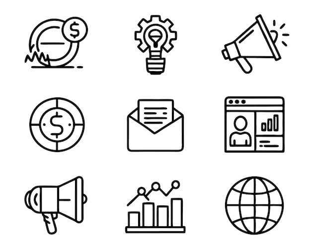 Satz von Marketing-Ikonen Illustration Geschäft Marketing digitale Analyse Technologie Strategie