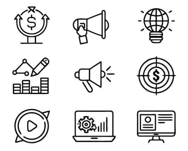 Satz von Marketing-Ikonen Illustration Geschäft Marketing digitale Analyse Technologie Strategie