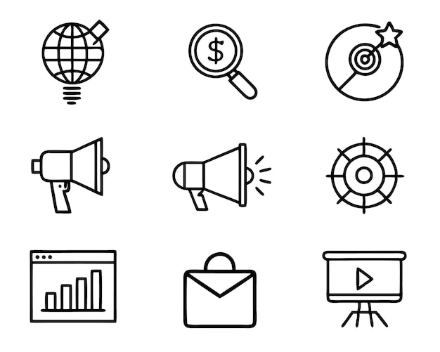 Satz von Marketing-Ikonen Illustration Geschäft Marketing digitale Analyse Technologie Strategie