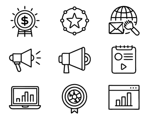 Satz von Marketing-Ikonen Illustration Geschäft Marketing digitale Analyse Technologie Strategie