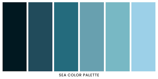 Satz von Meerfarbenpalette-Kombinationen in rgb hex Farbpalette für ui ux Design