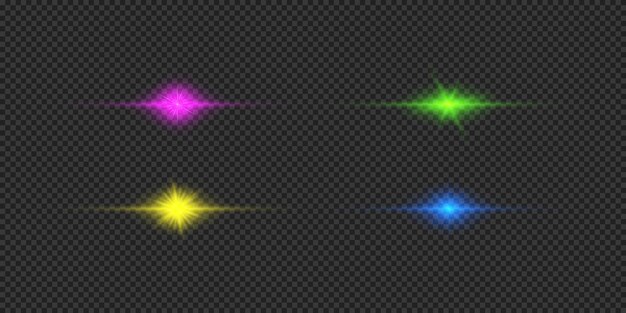 Satz von mehrfarbigen horizontalen Lichteffekten von Linsenflammen
