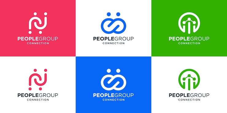 Satz von Menschen-Verbindungslogo-Design-Vorlage. minimalistische Sammlung soziale Gruppe, Familie und Einheit.