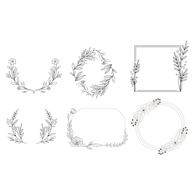 Satz von monochromen botanischen Rahmen mit Blättern und Beeren Vektorblumenrandkränze für Einladungen