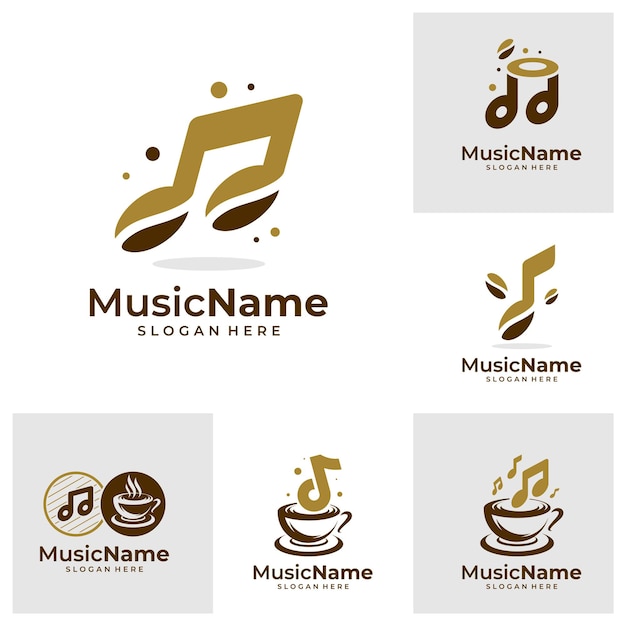 Satz von musik-kaffee-logo-vektor-symbol-illustration design-vorlage für das logo für kaffeemusik