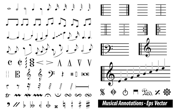 Vektor satz von musikalischen anmerkungen oder musiknotenelementkonzept.