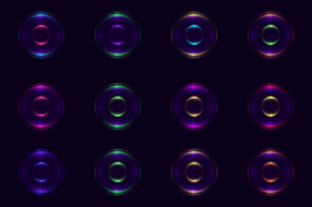 Satz von Neonlichtkreisen Die Wirkung von Glanz und Blendung Lichterrahmen und Linien
