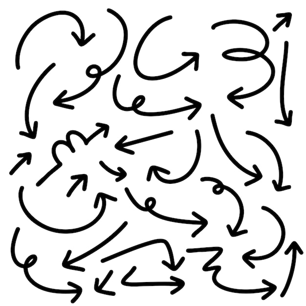 Satz von niedlichen Stift-Linie-Droodle-Element-Vektor-Handgezeichneten Doodle-Sammlung von Pfeilen Entwurf für Druck Cartoon-Karten-Dekoration-Aufkleber