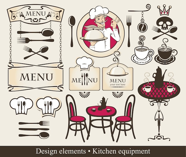 Vektor satz von objekten für restaurantdesign