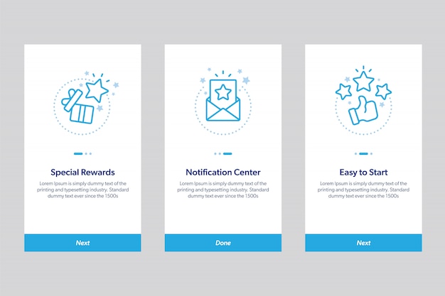 Vektor satz von onboarding-app-bildschirmen. konzept moderne und vereinfachte illustration exemplarische bildschirme vorlage für mobile apps.