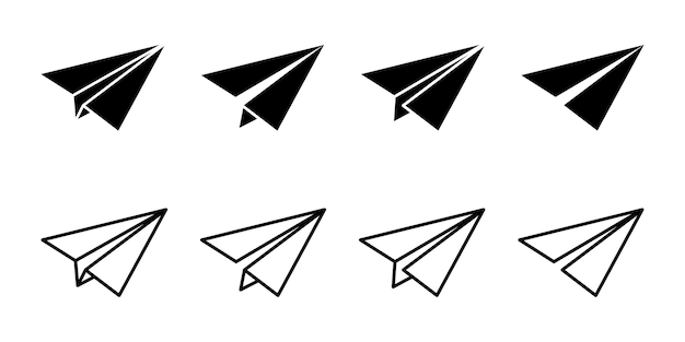 Satz von papierflieger-vektorsymbolen auf weißem hintergrund brief senden handgemachtes origami-flugzeug