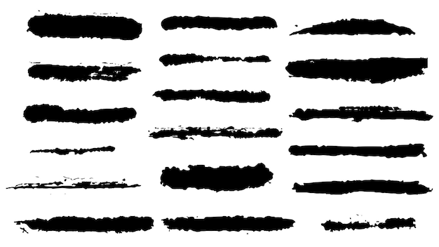 Satz von Pinselstrichen schwarze Silhouette im Grunge-Stil Unregelmäßige Formen und Ecken und Kanten Clipart für T-Shirt oder Website