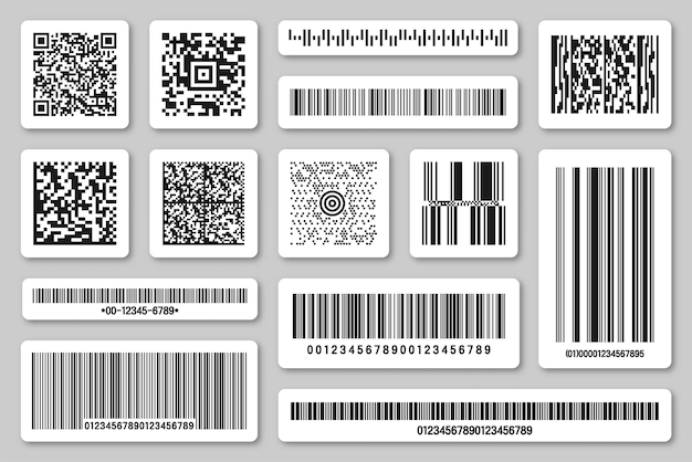 Satz von Produkt-Barcodes und QR-Codes Identifikation Tracking-Code Seriennummer Produkt-ID mit