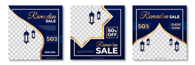 Satz von ramadan-verkaufsbanner-vorlagen ramadan-verkaufsbanner-vorlagendesign mit fotocollage geeignet für social-media-post-instagram- und web-internet-anzeigen vektorillustration
