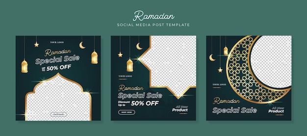 Vektor satz von realistischen und eleganten ramadhan-social-media-vorlagen vektor