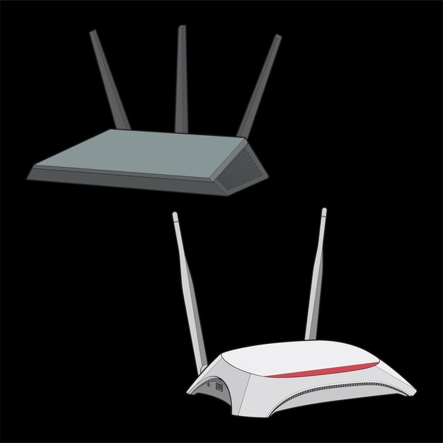 Satz von Router-Vektorgrafiken Vektorgrafiken isoliert auf schwarzem Hintergrund für Malbuch