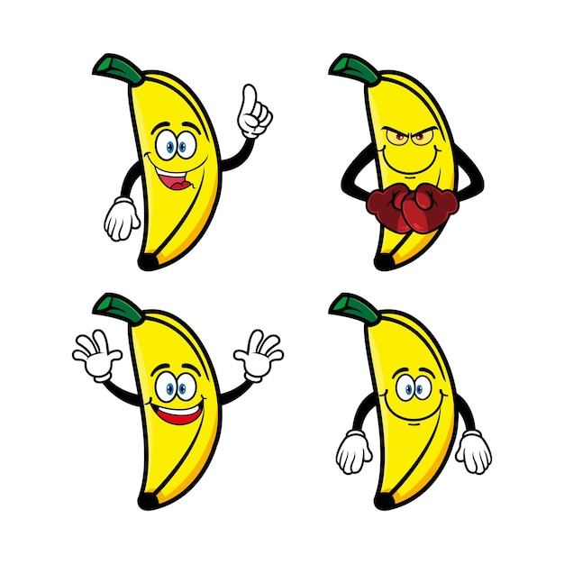 Satz von sammlung lächelnde bananen-karikatur-maskottchen-charakter