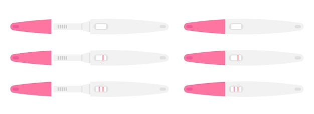 Satz von Schwangerschaftstestergebnissen Vektorillustration. Schwangerschaftstest positiv und negativ mit Kappe