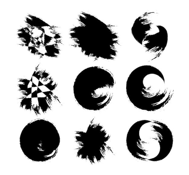 Satz von schwarz-weißen vektorischen scribble-runden-kreis-ikonen rahmen pinsel-schlag-vektor-illustration