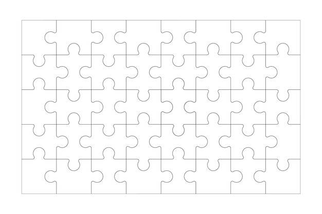 Satz von schwarzen und weißen puzzleteilen isoliert auf weißem hintergrund puzzle 40 teile und 5x8